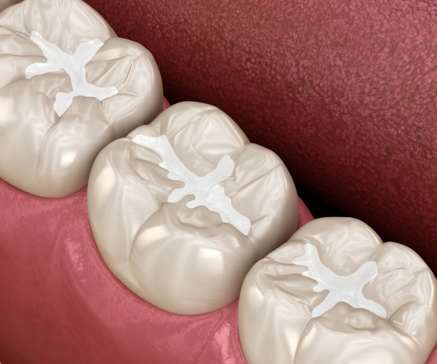 closeup of dental fillings performed at Valley Dental Riverview